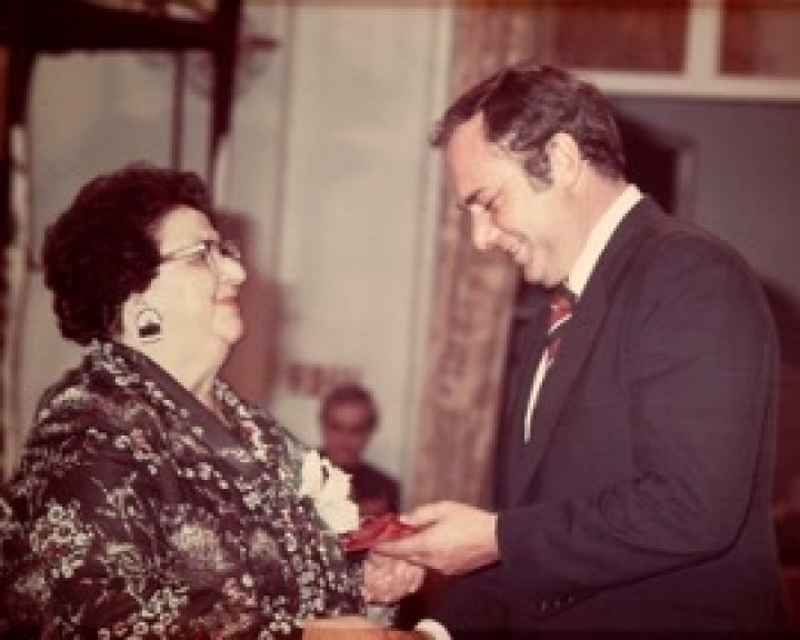 Mary Two-Axe Earley receiving the Governor General’s Award in Commemoration of the Persons Case in 1979 for her work in seeking equality for women andgirls.